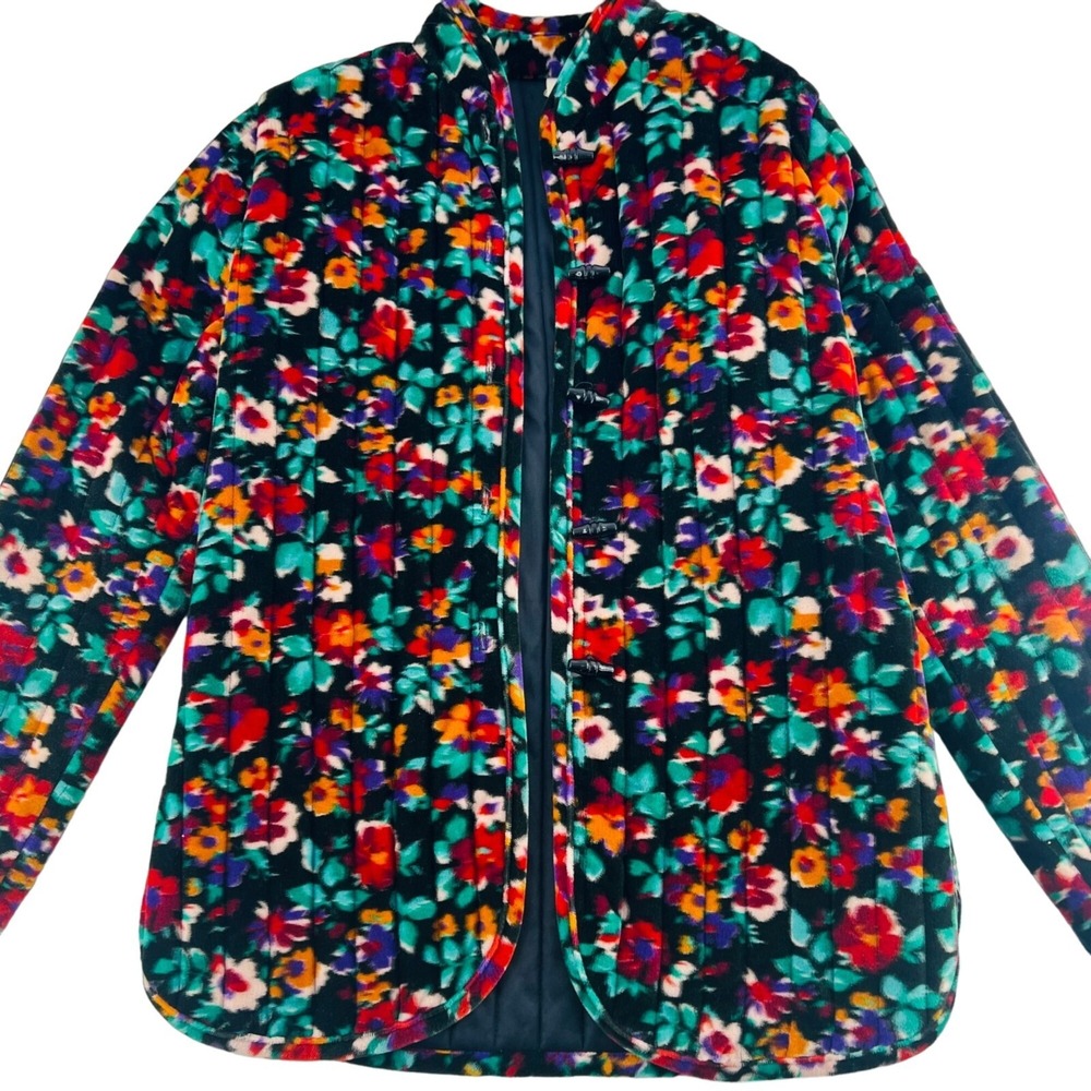 Vintage JCPenney Quilted Velveteen Jacket size Small Floral toggle buttons